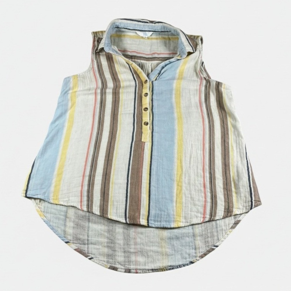 Time and Tru Womens Multi Color Striped Sleeveless 1/4 Button Top Size Medium